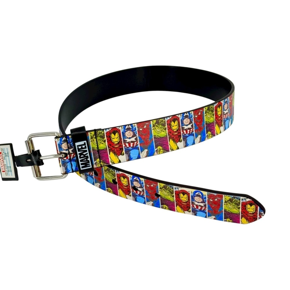 Marvel Men's Heroes Comic Book Print PU Multicolor Belt Size S/M 30-32 NWT